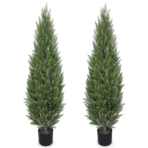 Arborus 5ft. Artificial Cedar Trees 2 Packs Faux Topiary UV Resistant Potted Floor Plants Fake Shrubs Cypress Trees for Christmas Home Decor Indoor Outdoor Garden Patio by Arborus - Used condition - CA$142.10