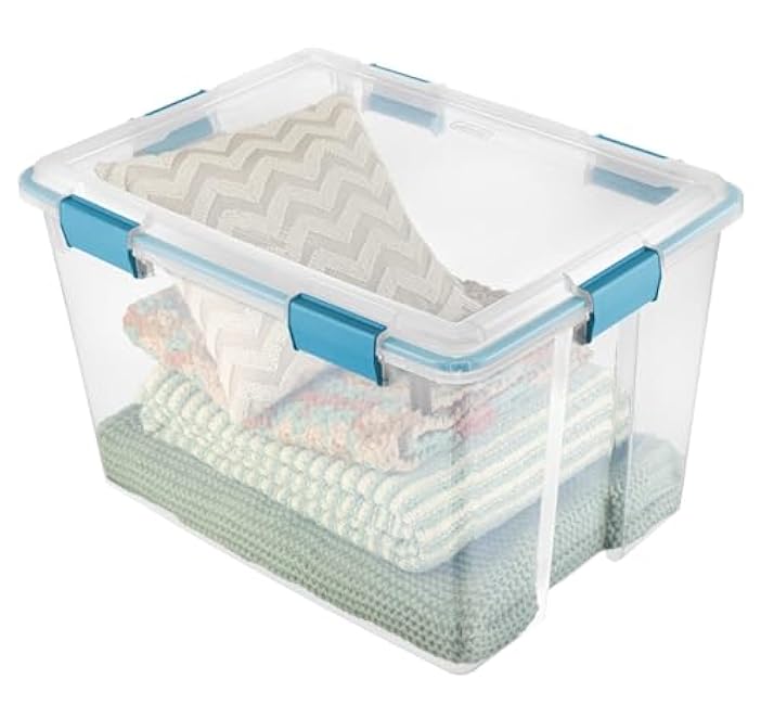 80 Qt,Durable 24 Inch Clear Storage Bin with Weather Resistant Gasket and Secure Latch Lid - Blue Container for Efficient Home Organization,weathertight storage containers