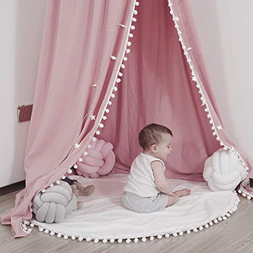 Loaol Kids Bed Canopy With Pom Pom Cotton Canopy For Crib Baby Girl Netting Cover Canopy Crib Curtain Reading Nook Hanging Tent Nursery Play Game Castle House Decoration (Pink Pompom) #TOP4