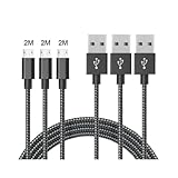  3 cables micro USB 2 M, micro USB y cargador USB para Samsung Galaxy S7 Edge S6, S5, S4, S3, Note 5, WIKO, ASUS, HUAWEI EI, HTC, LG (negro)