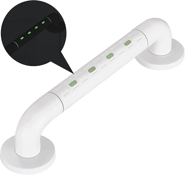 White Shower Grab Bar with Fluorescence, NewBinn 35 cm Anti Slip Bathroom Balance Bar Rail, Wall Mounted Shower Handrail Support for Elderly Disabled Bathtub Toilet Stairway Handrail