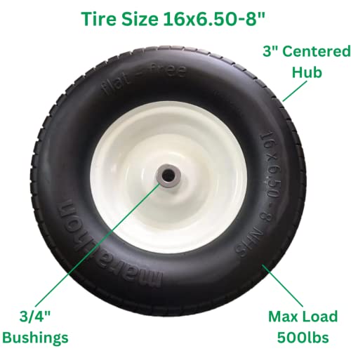 Marathon 16x6.50-8" Flat Free Tire on Wheel, 3" Hub, 3/4" Bushings - Image 5