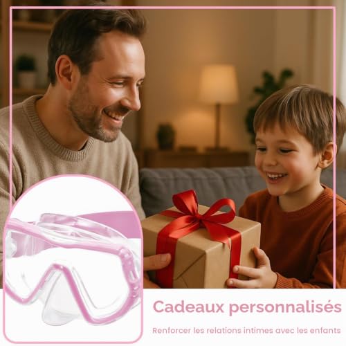 GXGM 1 Pièce Masque de Plongée avec Tuba pour Enfants, Lunettes de Natation pour Garçons et Filles avec Cache-Nez, Anti-Buée, Vision Panoramique à 180°,Convient pour la Natation,Cadeaux(Rose) – vue 5