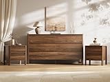 MAISONARIA Walnut 3-Piece Dresser Bedroom Set, 6 Drawers Dresser & 2 Drawer Nightstands with Hidden Handles, Wood Chest of Drawers for Bedroom, Living Room, Entryway