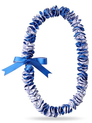 TFTAFAN Widened Graduation Leis Handmade Double Braided Hawaiian Flower Leis for High School College University Party Decorations (Blue and white)