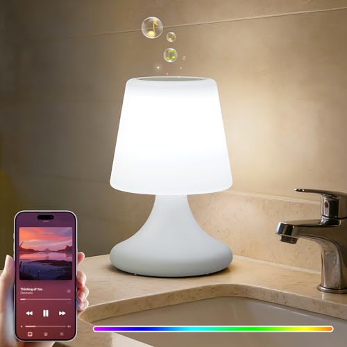 Image of uuffoo Shower Lamp Cordless LED Table Lamp with Speaker Patio Outdoor Speaker with Lights RGB IP44 for Patio Pool Party Balcony Bathroom (Waterproof, Rechargeable)