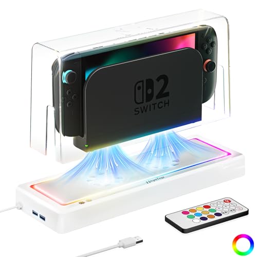 HEYSTOP Copertura Antipolvere Switch 2 per Nintendo Switch 2 Dock di Raffreddamento con più luci RGB per Nintendo Switch 2 Accessori, Ventola di raffreddamento Switch 2, Antipolvere e Antigraffio