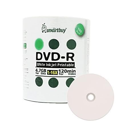 Smart Buy 100 Pack DVD-R 4.7gb 16x Printable Blank Media Record Disc Cover