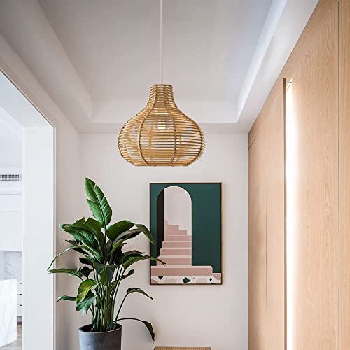 AoAobs Handmade Rattan Pendant Lamp,Wicker Woven Lamp,Farmhouse Kitchen Island Decor,Japanese-Style Hanging Lamp,Handmade Chandelier,Wicker Baskets Lamp-40*33 cm - Image 3