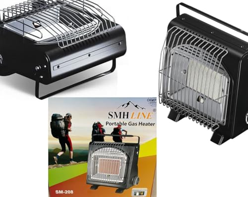 SMH LINE® Calefactor de gas portátil 2 en 1, para camping + 4cartuchos de gas butano, caravana, quemador de 1,7 kW, quemador, calentador de cerámica - imagen 4