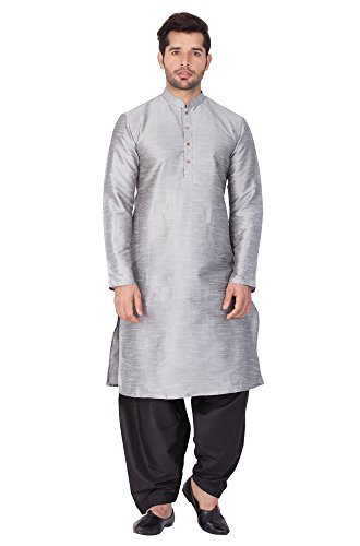 Image of VASTRAMAY Men Cotton Silk Kurta and Cowl Dhoti Pant Set