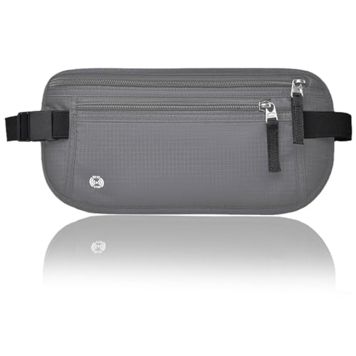 JetWave ウエストポーチ 軽量 超薄型 パスポートケース 男女兼用 スリ対策 スキミング防止機能付き 多機能隠しポーチ 旅行用 カード収納 薄型デザイン (グレー)