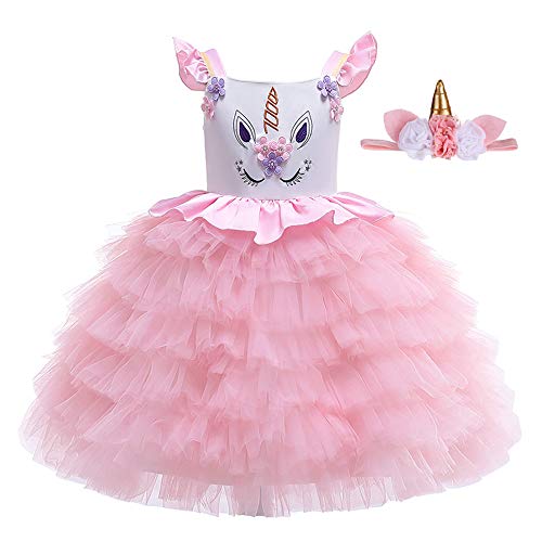 Pretty Princess Mädchen Einhorn Geburtstag Outfit mit Stirnband - Baby Mädchen 1. Geburtstag Party Verkleidung rosa Tutu - Alter 1-4 Jahre Gr. 3-4 Jahre, rose Cover