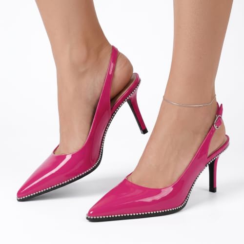 Image of YODEKS Slingback Heels for Women Pointy Toe Beaded Heels Close Toe Kitten Heel Pumps 2.5 Inch Stiletto Pumps Wedding Party Dressy Shoes