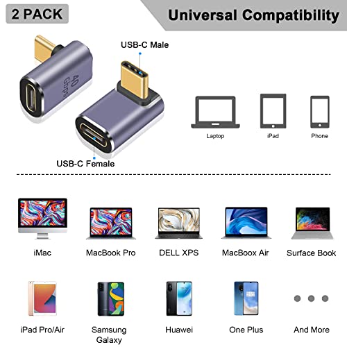 Maxhood USB C 90 Degree Adapter 100W, 2-Pack Up Down Angle USB C Adapter, 8K Video Display - Image 3