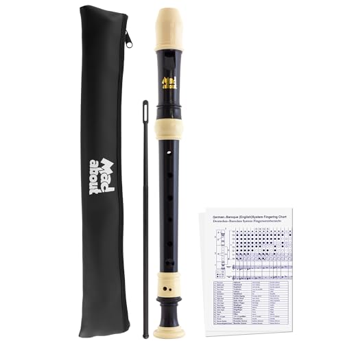 Mad About REC05 Flauta Escolar (principiante), Flauta escolar soprano con estuche, varilla de limpieza y tabla de digitación, negro y marfil