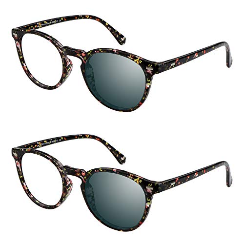 Image of YEIN 2 Pairs Of Bifocal Reading Glasses, Photochromic Gray Sunglasses, for Women /Men（Floral,0.00 /+1.25 Magnification）