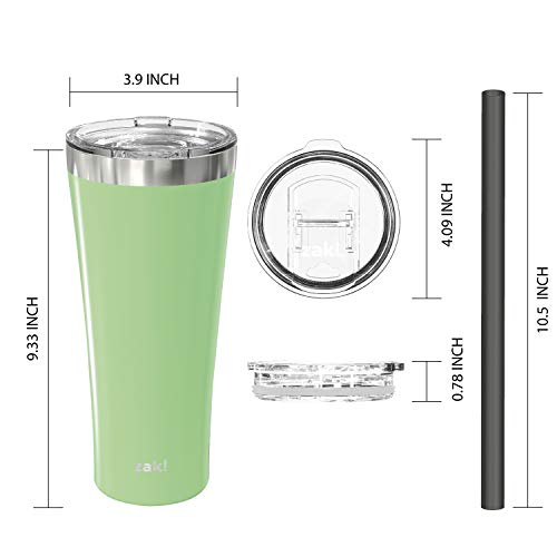 Image of Zak Designs 30 oz Alpine Vacuum Insulated Travel Tumbler with 18 /8 SS Stainless Steel, Splash-Proof Slide Lid, Includes Reusable Silicone Straw and Fits in Car Cup Holders, Neo Mint