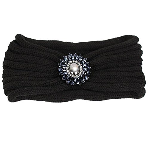 HugeStore Damen Frauen Winter Strass Crochet Strick Stirnbänder Stirnband Haarband Kopfband Ear Wärmer Schwarz Cover