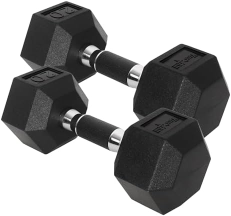Yes4All Chrome/Rubber Grip Encased Hex Dumbbells – Hand Weights With Anti-Slip 10-30 LBS Pair