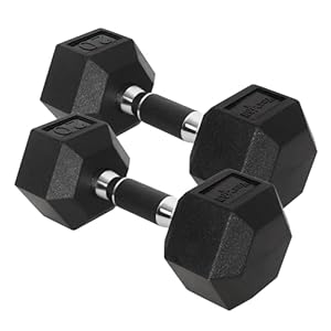 Yes4All Chrome/Rubber Grip Encased Hex Dumbbells – Hand Weights With Anti-Slip 10-30 LBS Pair