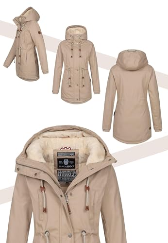 Navahoo Damen Winterjacke mit Teddyfell Winter Jacke warm gefüttert B991 [B991-Ireliaa-Beige-Gr.L]