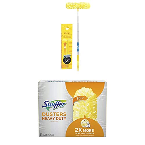 Swiffer Duster Super Extender Handle Starter Kit, 6 Heavy Duty Refills and 360 Dusters, Heavy Duty Refills, 11 Count