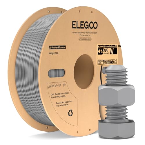 ELEGOO ABS Filament 1.75mm Grey 1KG, Heat Resistant 3D Printer Filament High Toughness & Impact Resistance, 1kg spooll(2