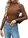 Zeagoo Womens Mesh Sheer Long Sleeve Top Mock Turtle Neck See Though Shirts Ruched Sexy Casual Going Out Blouses Brown