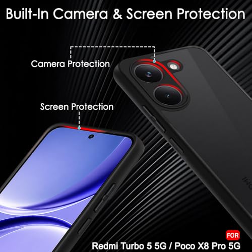 Image of TheGiftKart Hybrid Shockproof Back Cover Case for Mi Redmi Turbo 5 5G / Poco X8 Pro 5G | Camera Protection Module | Hard Back Cover Case (PC & TPU, Translucent Smoke Matte Back, Black Sides)