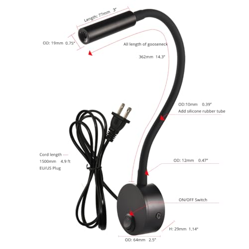 Image of 2-Pack Wall Mounted LED Reading Lamp Wide Voltage Focused 25 Spotlight for Marine Boat Yacht Interior Lighting Hotel Suite Hospital paitent Room Bedside Sconce 4.92ft Cord (Matte Black)