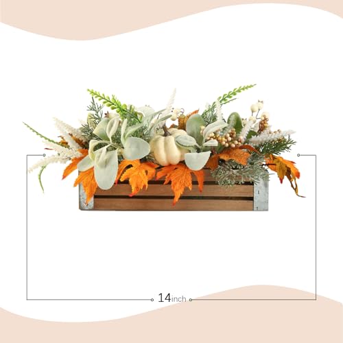Image of Thanksgiving Potted, Eucalyptus Berries Pumpkins Lamb Ears Leaves Autumn Pots for Centerpiece Table Decor, Fall Decor, Home Coffee Table Dining Room Office Kitchen (D)