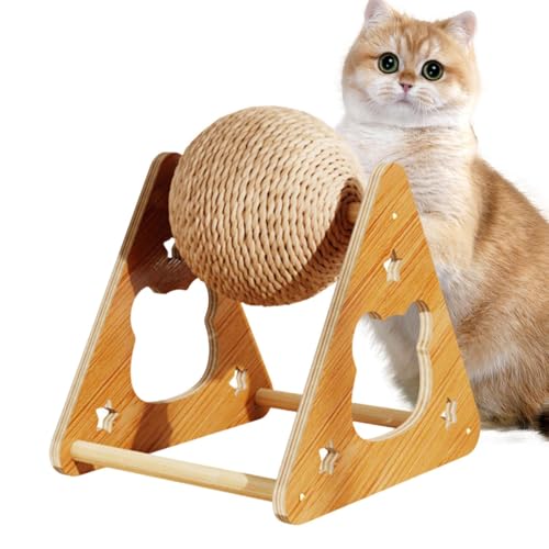 Boule à griffes pour chat en sisal - Support en bois robuste pour éducation