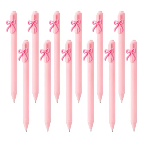 Bolígrafos estéticos JIHUOO de punta fina, escritura fina y suave con diseño de lazo rosa