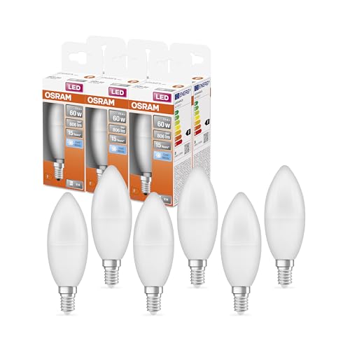 Osram LED Star Classic B60 LED Lampe für E14 Sockel, Kerzenform, FR, 806 Lumen, kaltweiß (4000K), Ersatz für herkömmliche 60W Glühbirnen, nicht dimmbar, 6er-Pack