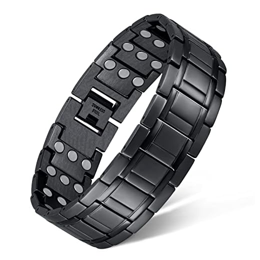 Feraco 3X Magnetic Bracelets for Men Titanium Steel Magnetic Bracelet with 3 Rows Magnets (Black)