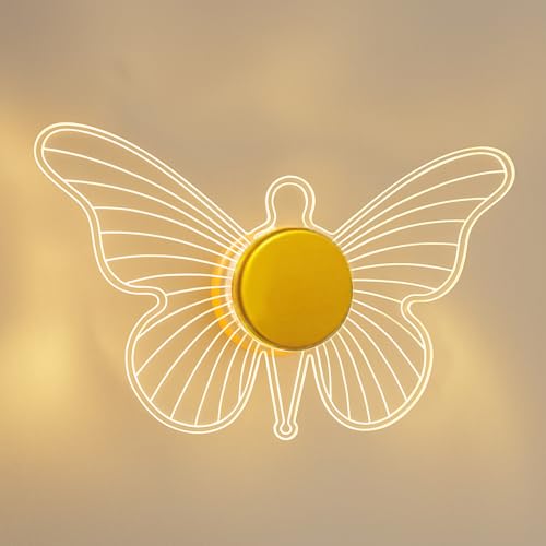 Image of Lampmaster Golden Butterfly LED Wall Light | 3 Color Modes Acrylic Wall Sconce for Bedroom, Living Room, Kids Room, Vanity, Decorative Modern Wall & Ceiling Lamp | Pack of 1