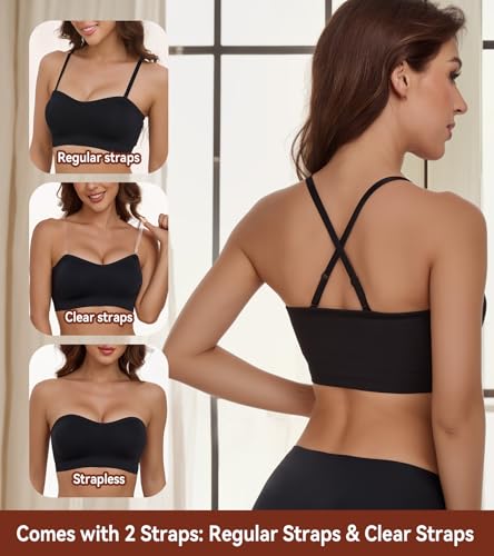 Image of Lemorosy Women's Wireless Bandeau Bra Multiway Bralette Seamless Non-Slip Silicone Comfortable Strapless Tube Top Bra