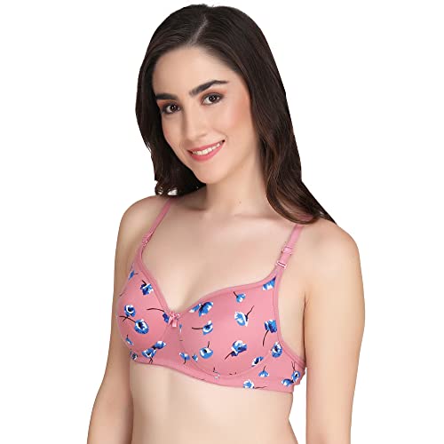 Image of Flower Print Bra for Women - Made of Pure Cotton Full Coverage Non Wired Pushup Soft Cup for T-Shirt Saree Dress Sports Garment for Daily Use Everyday