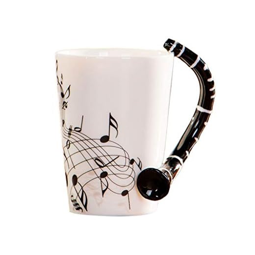 BYUTFA Taza de música para clarinete, taza de agua de cerámica, tazas de café, té, leche, con asa, tazas de café, Material cerámico para té y café
