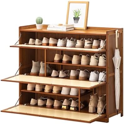 Shoe Storage Cabinet Cabinets Hallway Slim Cupboard Cupboards Hallways Slimline，Bamboo Shoe Storage Cabinet with Flip Doors & 2 Hooks - Stylish & Functional Shoe for Hallway or Living Room,