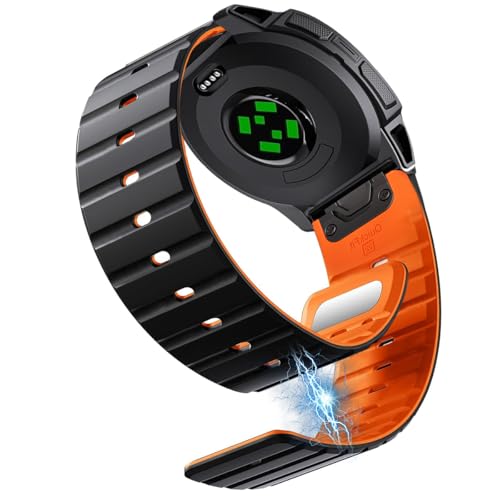 Magnetic Silicone Band Compatible with Garmin Instinct 3/2/Solar/Tactical/Tide/Esports 45mm 50mm,26mm 22MM Quick Fit Release Rugged Instinct Bands for Men Women (Black/Orange, 45mm/22mm) by Ookids - Used condition - US$18.94