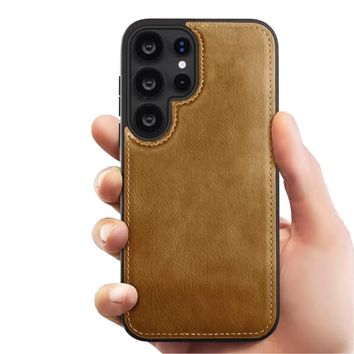 Image of Leather Case for Samsung Galaxy S25 Ultra Premium Protective Stylish Slim Cover with Shockproof Raised Edges Brown