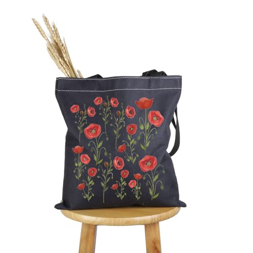 PYOUL Sac fourre-tout avec motif coquelicot rouge pour amoureux des fleurs sauvages, Sac fourre-tout à thème coquelicot rouge, medium