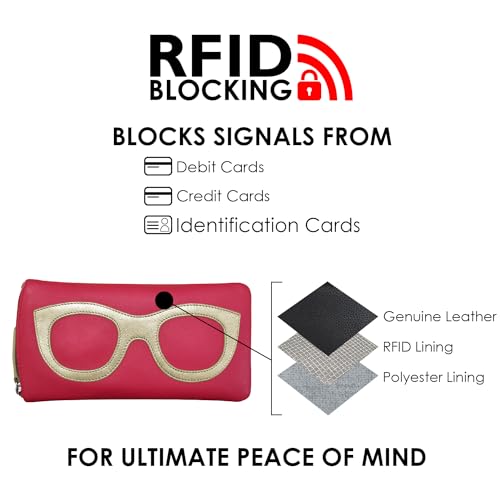 Image of ili New York Smooth Leather Soft Eyeglass Case, Zip Closure with RFID Blocking Lining, Travel-Friendly in Vibrant Colors