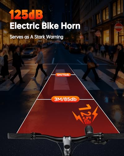 YBLNTEK Electric Bike Horn 125dB, USB Rechargeable Bikes Horn for Adults & Kids, Waterproof Electronic Bicycle Horn with Alarm for Road/Mountain/Scooter/E-Bike, Fits 22.2-31.8mm Handlebars
