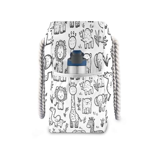 Doodle Animal (1) Beach Bag & Travel Tote Bag Large Sandproof with Zipper Closure, Wet Pouch for Swim Gym Travel, Lightweight Foldable Outdoor Bag3