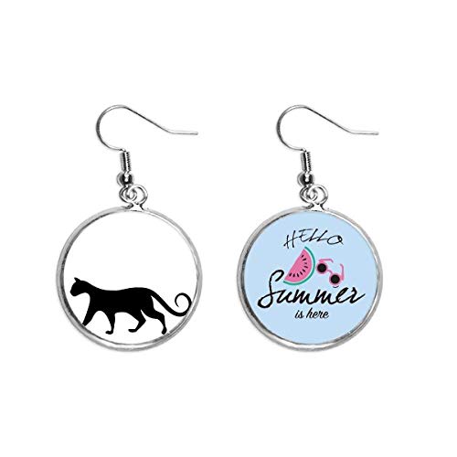 Pendientes de gato negro y sandía con silueta artística de verano