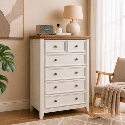 Elegant 6 Drawer Dresser, Modern Wooden Chest with Spacious Drawers,