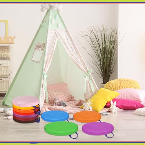 Sawysine 12 Pcs Floor Cushions Classroom Flexible Floor Seating with Handle for Kids in Home School Classroom Kindergarten Daycare Nursery (Classic Color,Round) - Image 5